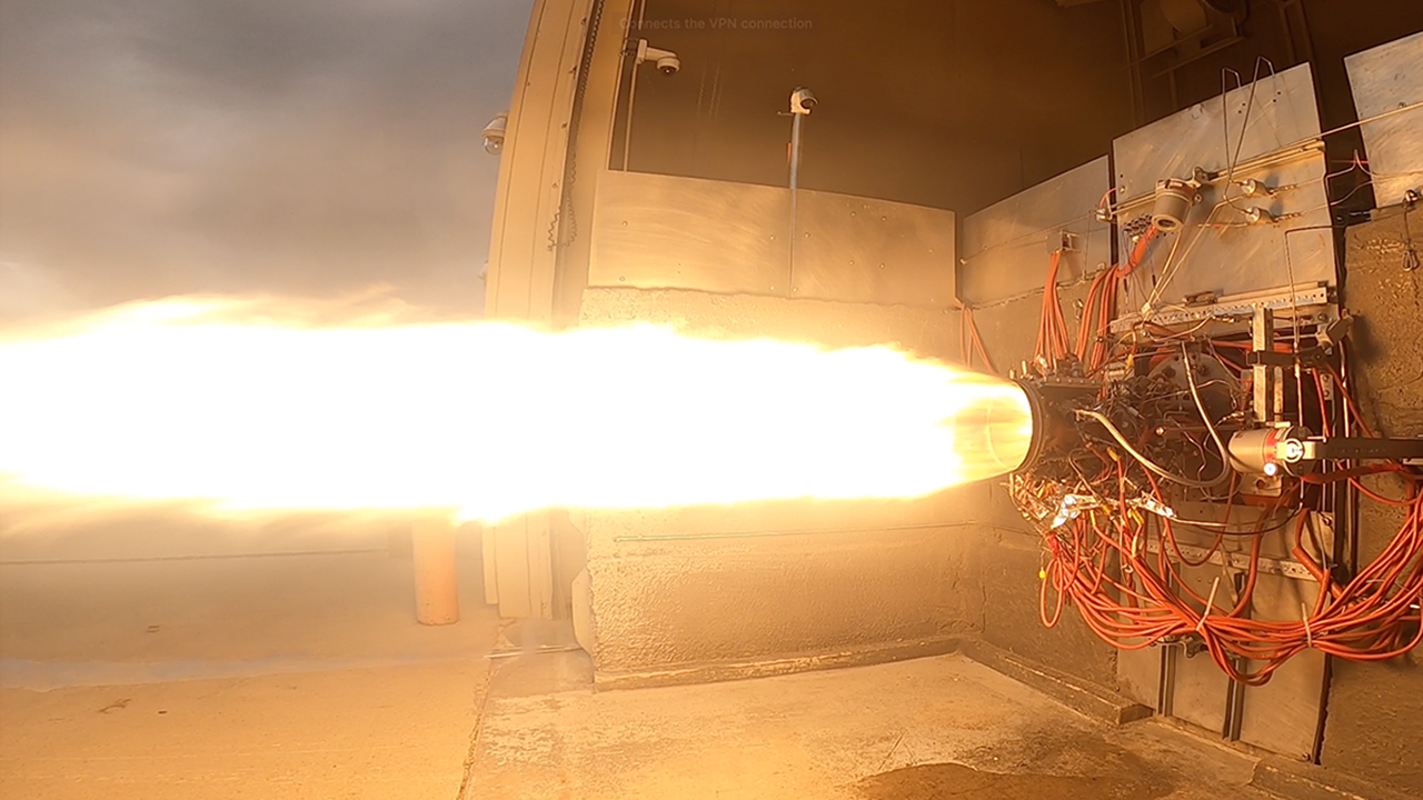 A Hadley engine hotfire test at Ursa Major’s facility in Berthoud, CO.